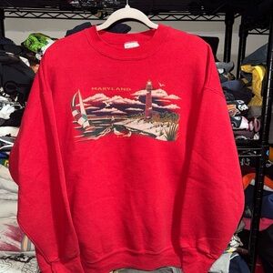 Vintage 1997 Maryland Puff Print Ocean Design Red Crewneck Size Xl